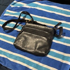 Black Faux Leather Crossbody Bag with Gold Hardware